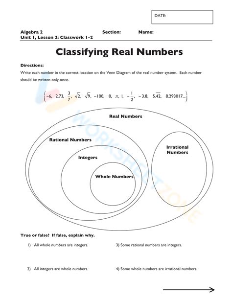 Classifying Real Numbers Worksheet Doc - worksheet