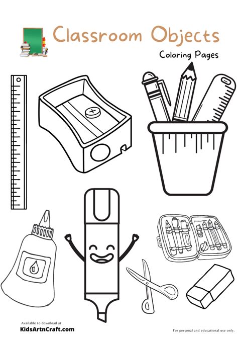 Classroom Objects Worksheet For Coloring