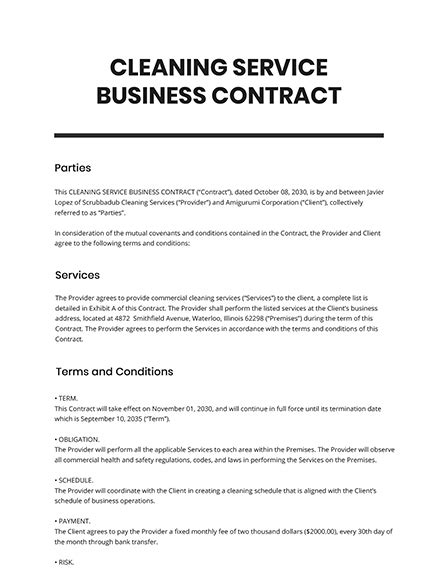 Cleaning Business Contract Template