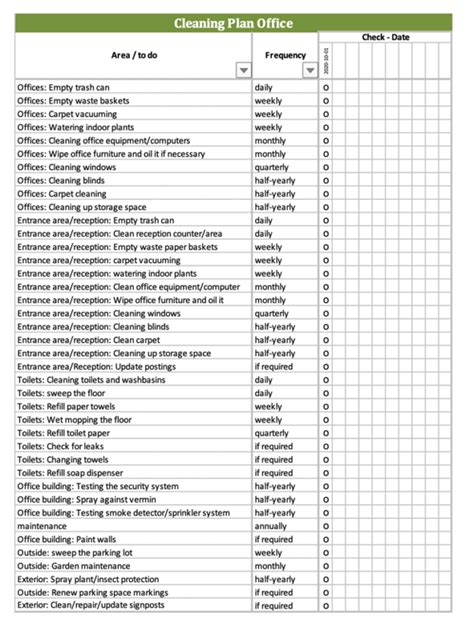 Cleaning Checklist Template Excel Free Download