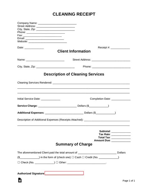 Cleaning Company Receipt Template