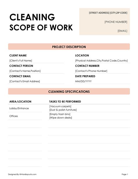 Cleaning Scope Of Work Template