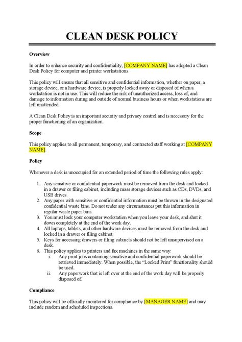 Clear Desk Policy Template