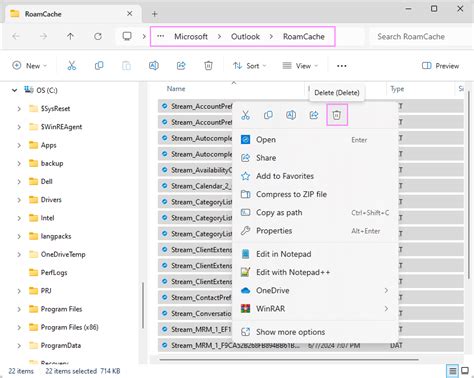 Clear Outlook Cache Files Using File Explorer