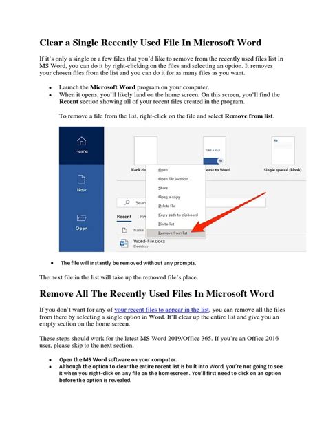 Clear a Single Recently Used File In Microsoft Word