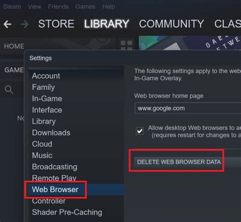 Clear the Steam Web Browser Cache
