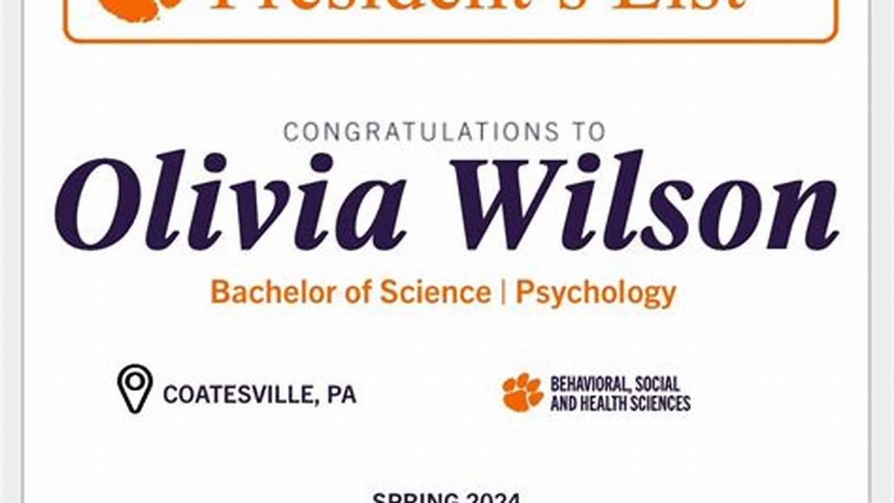 Clemson Spring 2024 President'S List