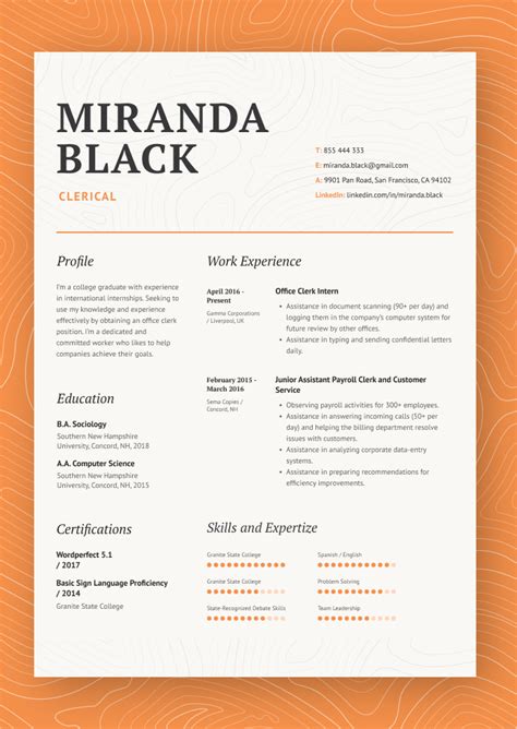 Clerical Resume Sample