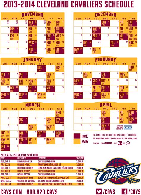 Cleveland Cavs Schedule Printable