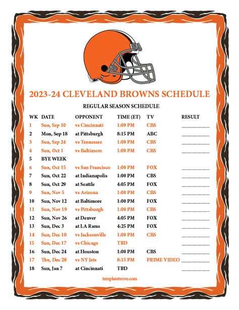 Cleveland Browns 2023 Printable Schedule
