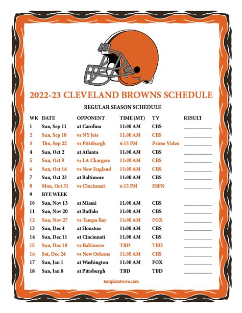 Cleveland Browns Schedule 2022-2023 Printable