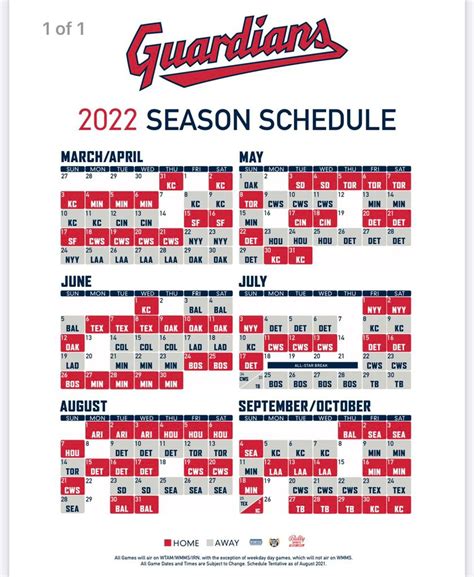 Cleveland Guardians 2022 Printable Schedule