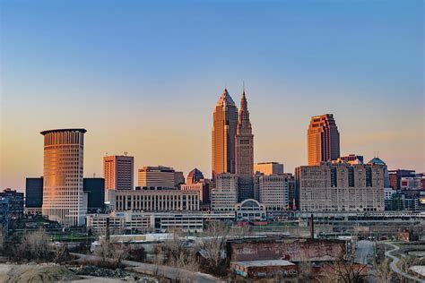 Cleveland skyline at sunset
