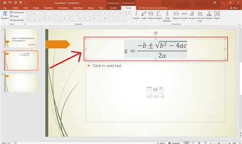 Click Equations Option to Open Design window