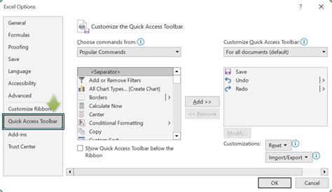 Click to Show the Option Customize Quick Access Toolbar