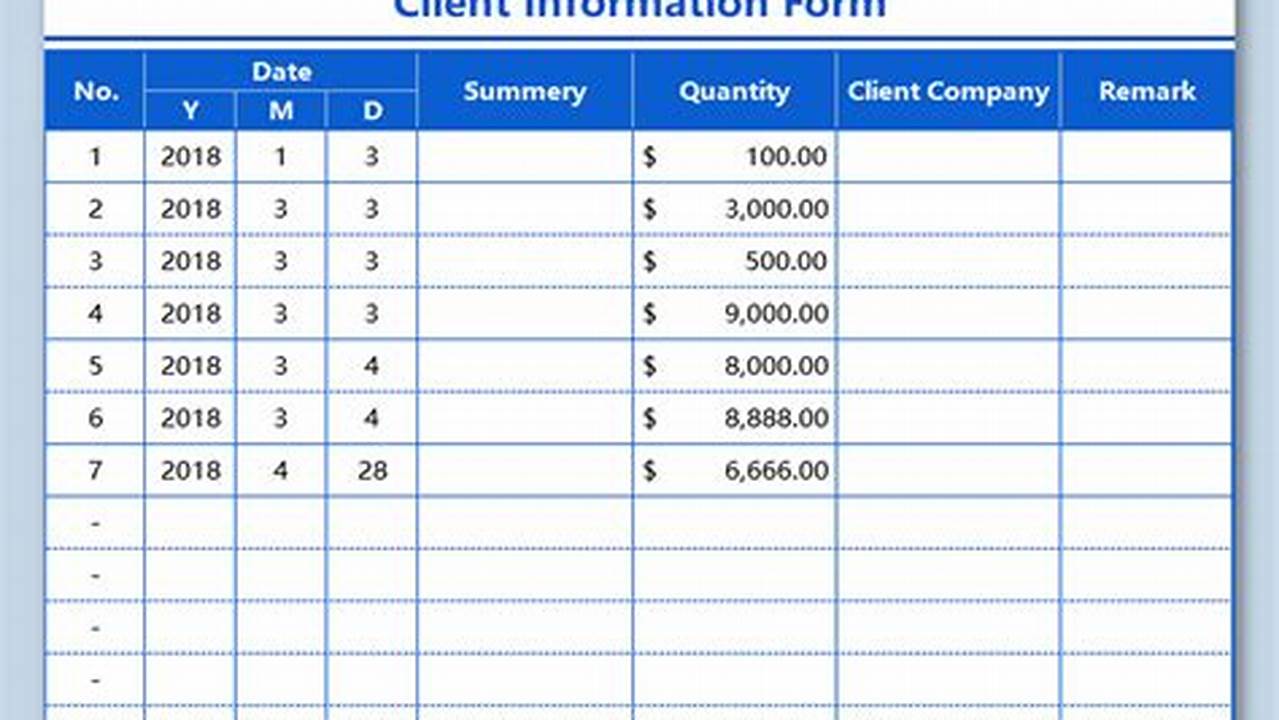 Client Information, Excel Templates