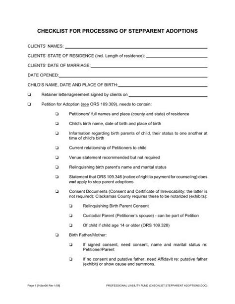 Client Name(s): CHECKLIST FOR PROCESSING STEPPARENT