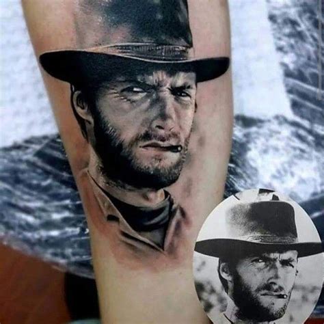 Love this Clint Eastwood portrait tattoo by Miguel