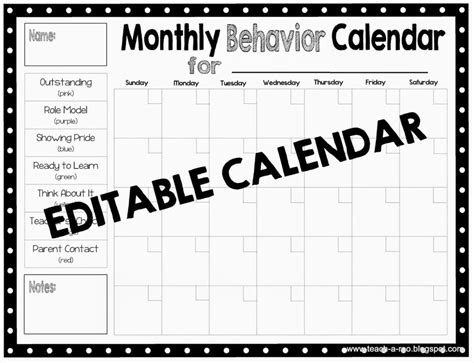 Clip Chart Behavior Calendar Free