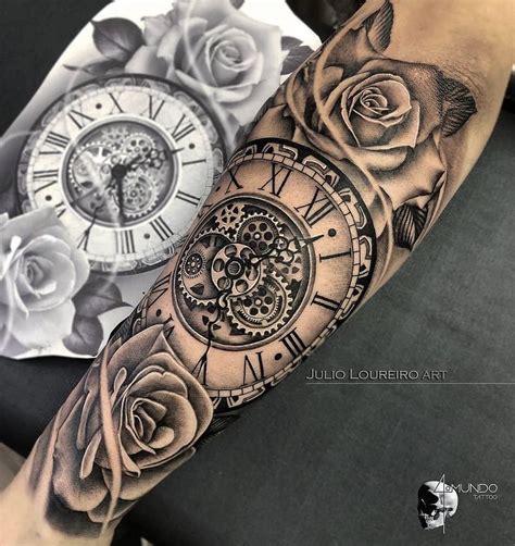 Clock And Rose Tattoo