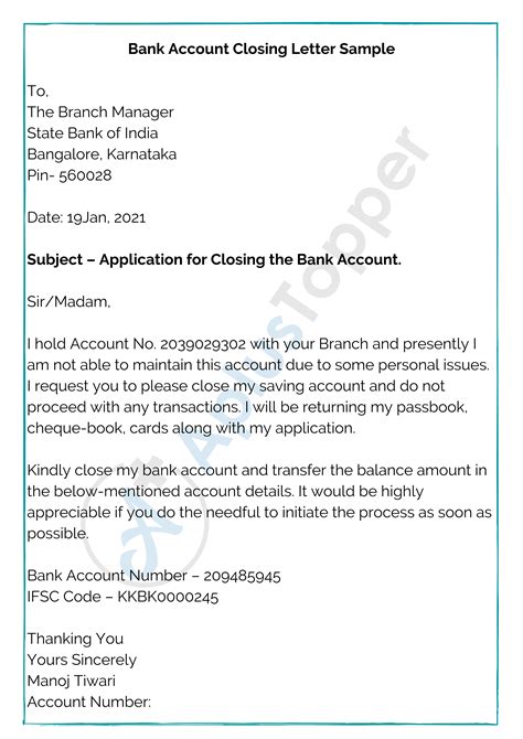 Close Bank Account Letter Template