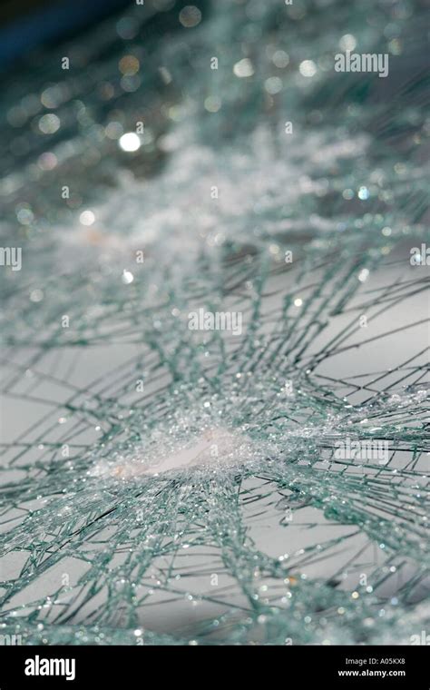 Close up of a cracked windshield
