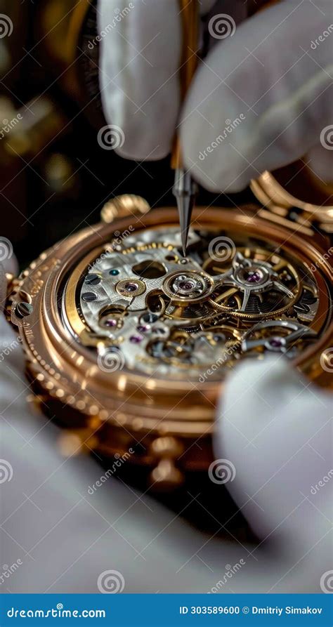 Close-up of watch components being repaired