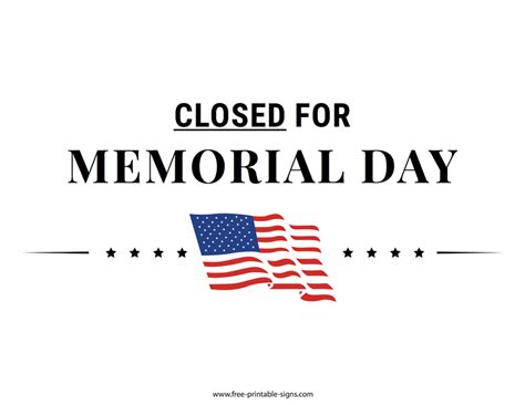 Closed For Memorial Day Printable Sign