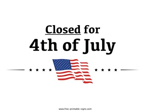 Closed 4th Of July Printable Sign
