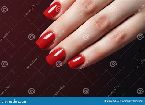 Closeup Female Hand Red Polished