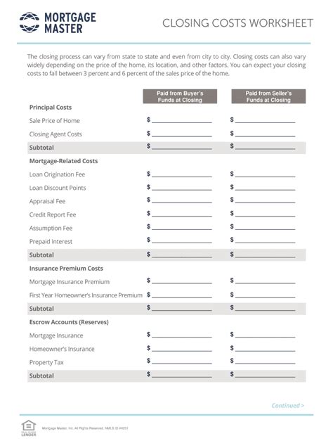 Closing Cost Worksheet Excel