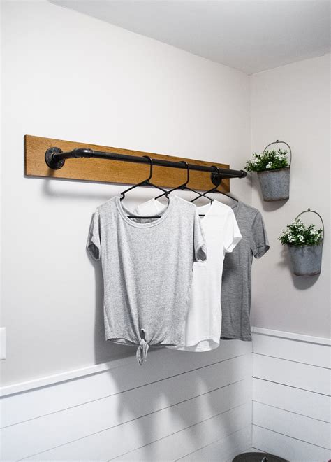 Storage Wrought Iron Coat Rack Shelf Wall Mounted, Hanging Closet with Clothing Rods, Garment