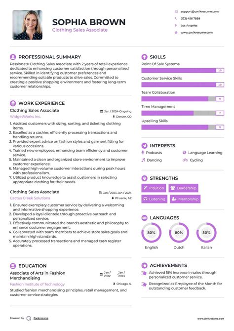 Clothing Sales Associate Resume