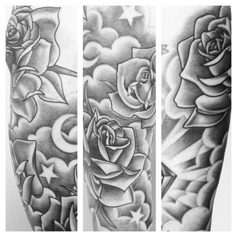 Sleeve in progress. Tattoo, Lion, Roses, Clouds Rose