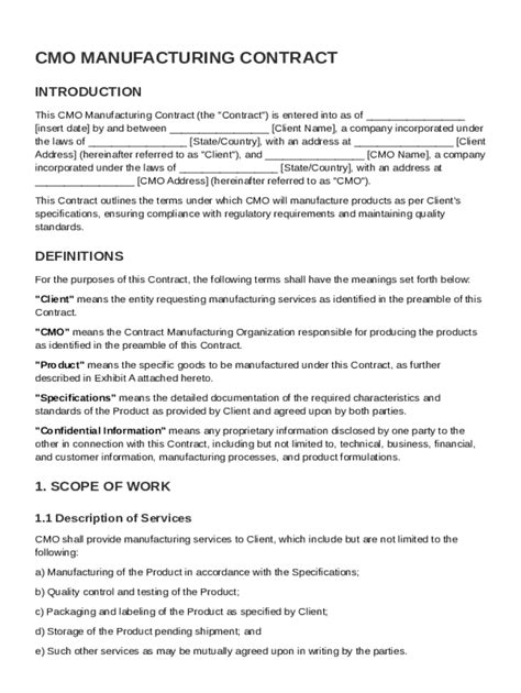 Cmo Contract Manufacturing Template