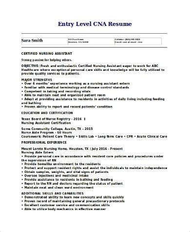 Cna Sample Resume Entry Level