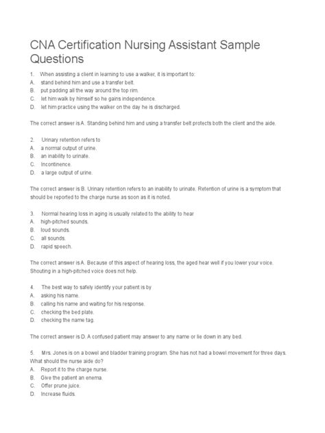 Cna Practice Test Printable Pdf