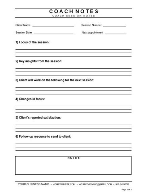 Coaching Session Notes Template