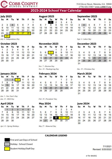 Cobb County School Schedule 2024-2024