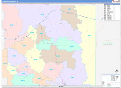 Cochise County, AZ Zip Code Wall Map Red Line Style by MarketMAPS