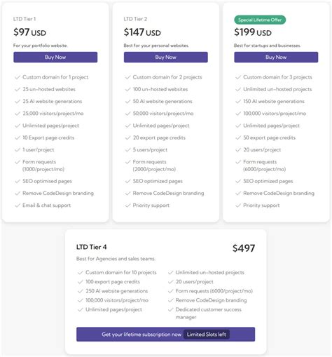 CodeDesign plans and pricing