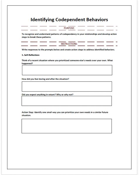 Codependency Treatment Worksheets