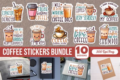 Download Coffee Printable Stickers Bundle. Cut Images