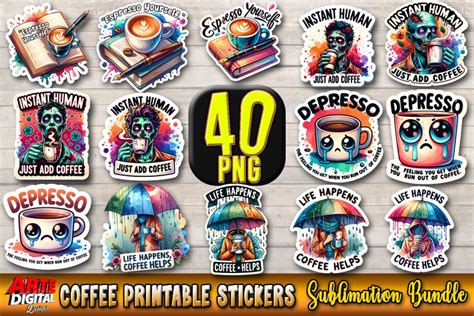 Download Coffee Printable Stickers Bundle. Files DXF Files