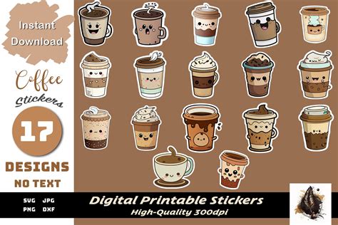 Download Coffee Printable Stickers Bundle. Files for Cricut