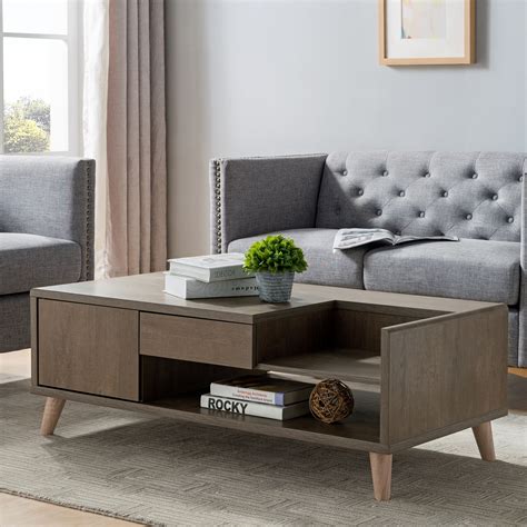 Rectangle Wood Coffee Table with Drawer & Storage Shelf Coffee table with drawers, Wood