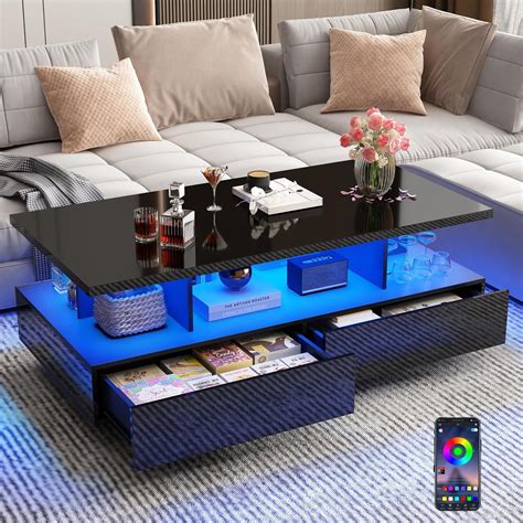 Coffee table with LED lights glass top