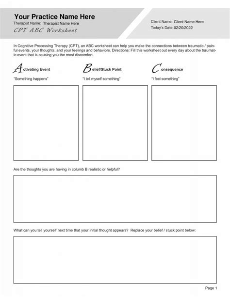 Cognitive Processing Therapy Abc Worksheets