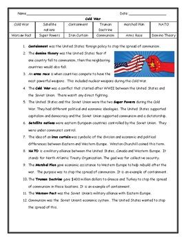 Cold War Vocabulary Worksheet Answer Key