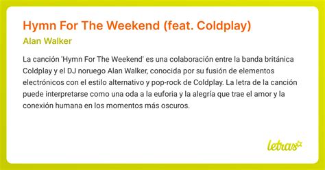 Coldplay Hymn For The Weekend Letras